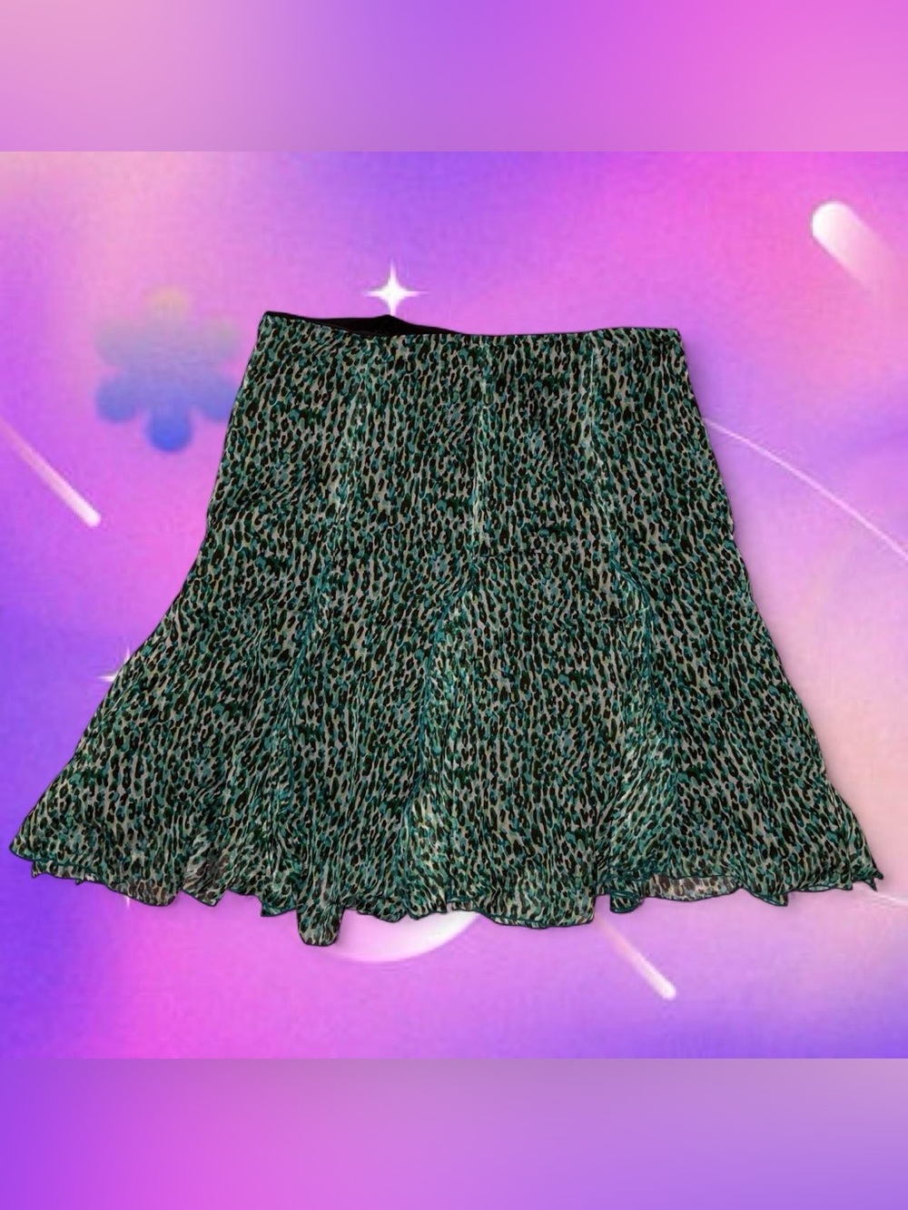 vtg y2k leopard print silk pleated ruffle skirt - dana buchman, sz 12